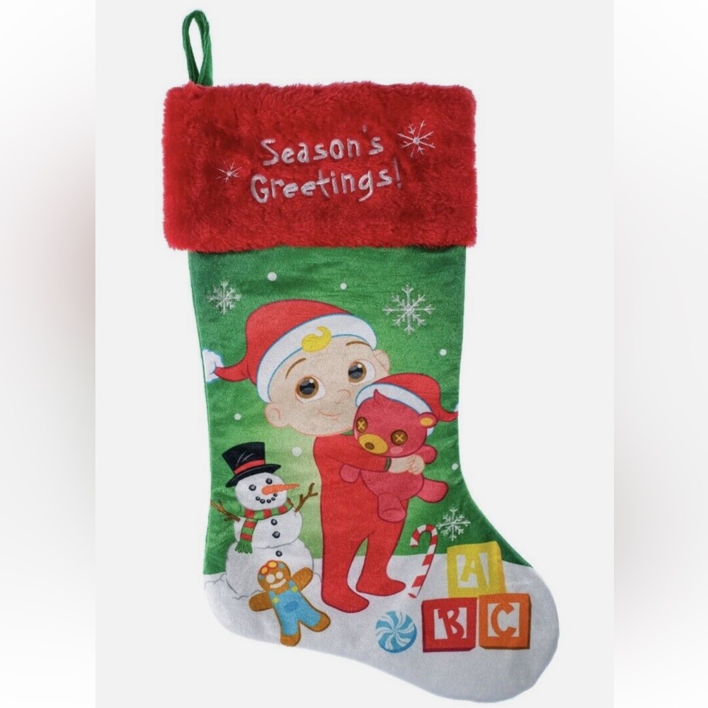 NWT CoComelon “Season’s Greetings” satin Christmas Velour Stocking 20”